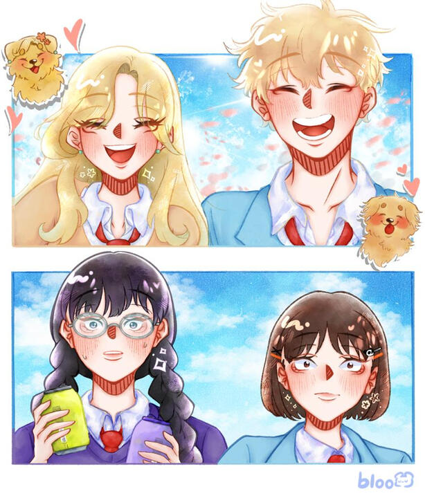 skip and loafer - golden retrievers & black cats (shimamitsu & yuzumako)